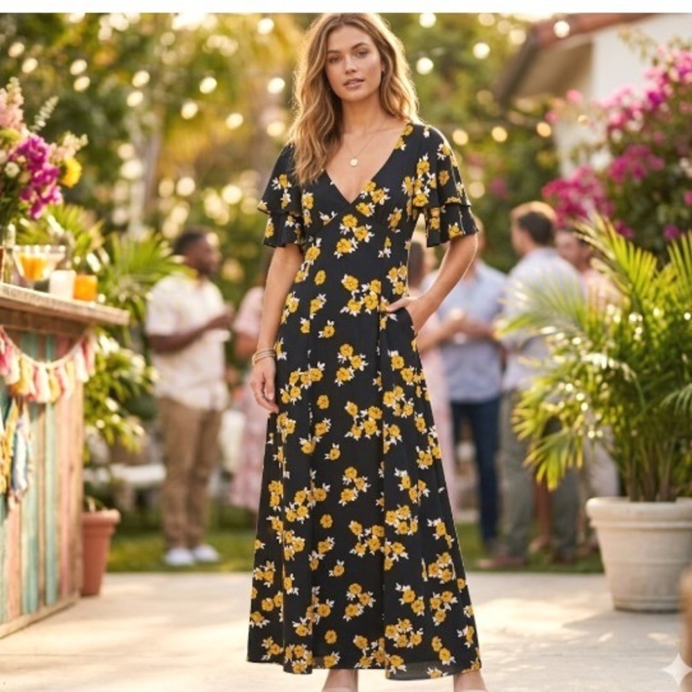 ModCloth Women's Retro Maxi Dress Sz 10 Sweetheart Neck Feminine Coquette Garden